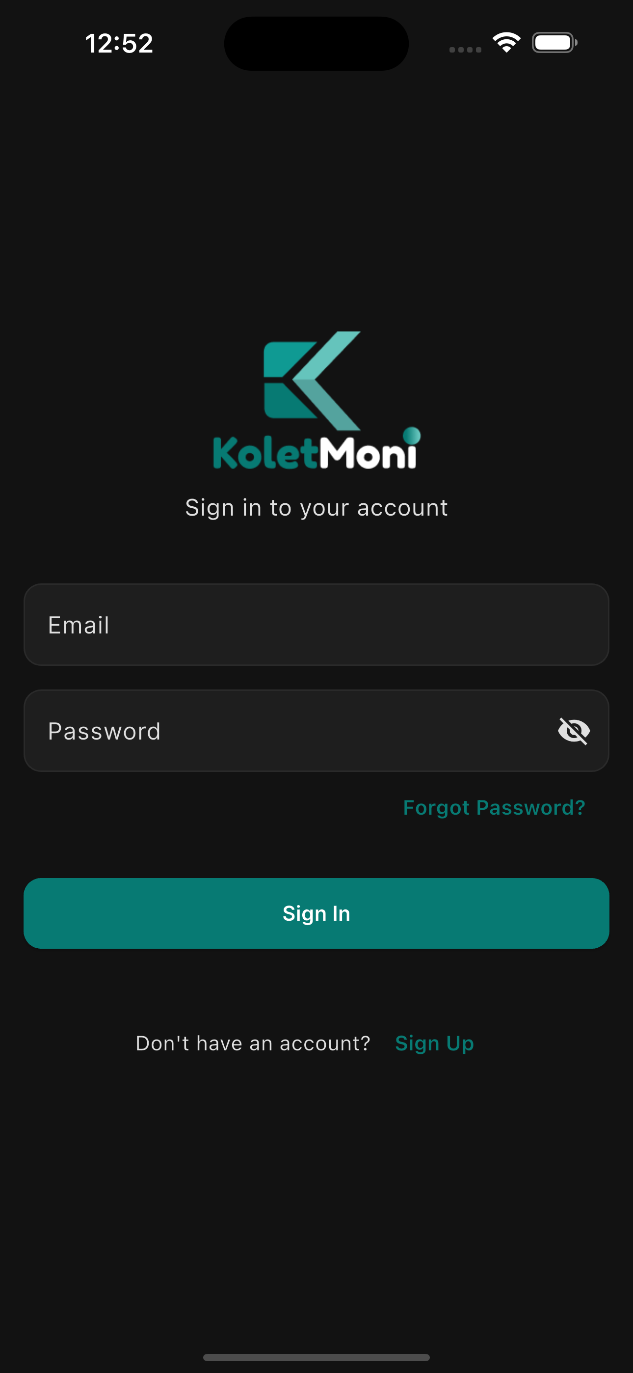 KoletMoni Sign In Screen